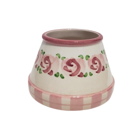 Small Candle Holder Shade Topper Waxcessories Ceramic Pink Flowers White Flaw - Picture 10 of 10